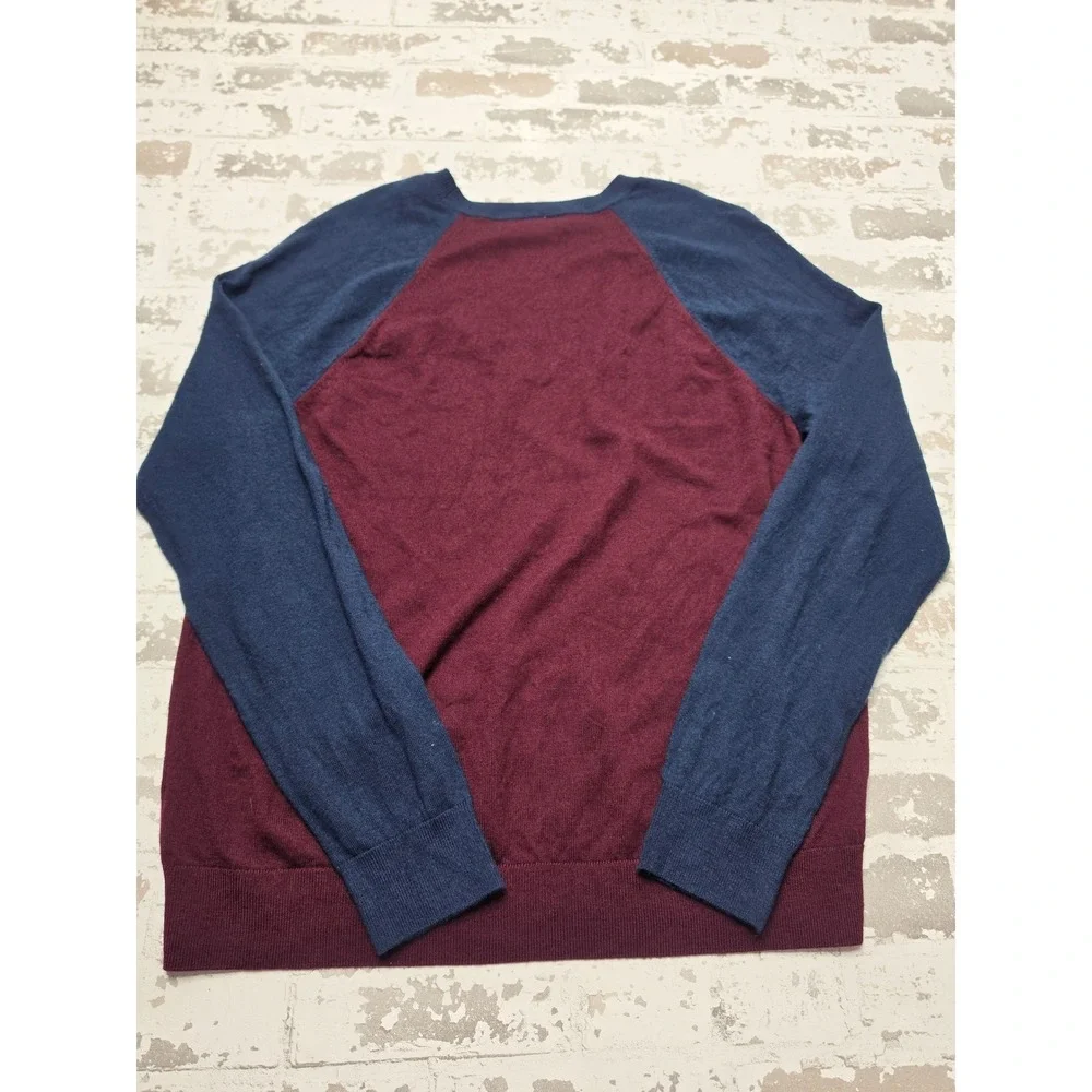 Banana Republic Mens Merino Wool Blend Raglan Sweater Large Burgundy Navy Blue